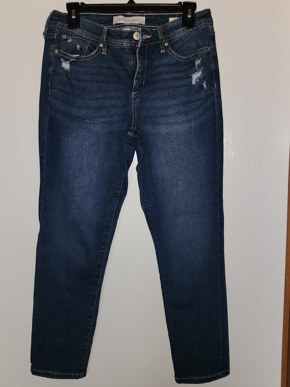 Vintage America Dark Blue Skinny Jeans with Light Distress Size 8